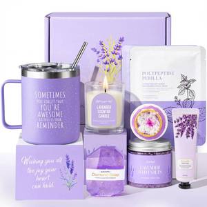 lot 11649 image: Mothers Day Gifts for Mom, 9pcs Happy Birthday Gifts for Women, Unique Birthday Relaxation Spa Gift Christmas Ideas Relaxing Lavender Set Self Care Gift Basket for Her Mom Sister Friend Teacher