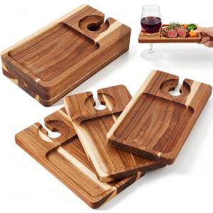 lot 11650 image: SiliFine 6 Pcs Wine Appetizer Plates with Wine Glass Holder, Rectangle