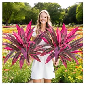 lot 11660 image: Artificial Tropical Plant UV Resistant Large Faux Plants Outdoor Fake Boston Ferns Potted Plants Realistic Agave Plastic Hostas Greenery Patio Outside Shrubs Flower Grass Front Porch Decor (2, Purple)