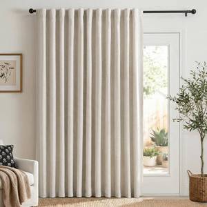lot 11664 image: Linen Textured Total Blackout Sliding Door Curtains 96 Inches Long, Cream