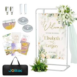 lot 11669 image: Jolitac Wedding Welcome Sign Holder, Adjustable Wedding Sign Stand Leather Hanging Straps & Design Bundle Heavy Duty Metal Easel Stand for Seating Charts, Bridal Showers, Birthday Party Displays