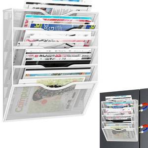 lot 11673 image: LQPAFZ 5-Tier Magnetic File Organizer, No Drilling Installation, White Magnetic Paper Holder, Magazine Rack for Refrigerator and File Cabinets