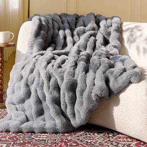 lot 11682 image: blunique Ultra Soft Cozy Faux Fur Throw Blanket, Fuzzy Plush Thick Bubble Blanket, Oversize Luxury Fluffy Blanket for Couch, Bed, and Living Room, 50x60 Inches, Light Grey