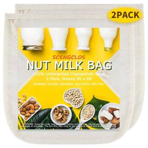 lot 12224 image: Nut Milk Bags(Upgraded, Weave 90x88), All Natural Cheesecloth Bags 12x12 2 Pack, 100% Unbleached Cotton Cloth Bags for CheeseTeaYogurtJuiceWineSoupHerbs, Washable Reusable Almond Milk Strainer