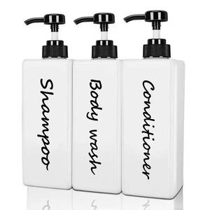 lot 12228 image: Shampoo and Conditioner Dispenser (Set of 3, 21oz) Modern Refillable Shampoo Pump Bottles for Shower Soap - Empty Body Wash Dispenser Set for Bathroom