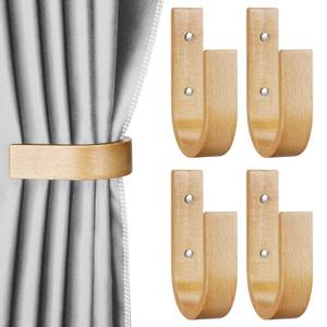 lot 12229 image: Kigley 4 Pcs Curtain Tiebacks Wood Holdback U Shaped Wall Mount, Wood Color