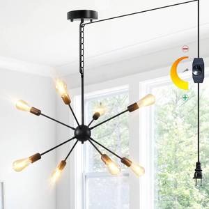 lot 12232 image: HOXIYA DIMMABLE Modern Sputnik Chandelier 26.3 Light Fixture, Plug in Black 8-Lights Pendant Light, Midcentury Hanging Ceiling Lighting Fixture for Home Lamp, Bedroom, Dining Room, Kitchen, Office (hardware only)