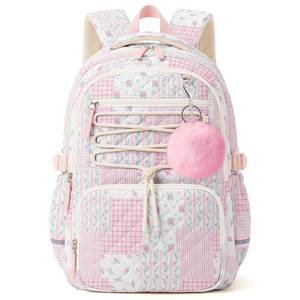 lot 12236 image: WOBAGMEN Backpack for Women,Cute Quilted Backpack with Multi-Pocket, Lightweight Anti Theft Bookbag Fits 15.6 Laptop (Pink Floral Patchwork, M)