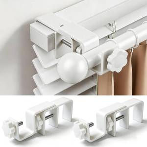 lot 12255 image: Mimiio No Drill Curtain Rod Brackets for Outside-Mount Blinds, Tool-Free Over-Blind Curtain Rod Holders, Fits 1-2 Rectangular Headrails, No Wall Damage, Renter Friendly Window Hardware, 2 Pack, White