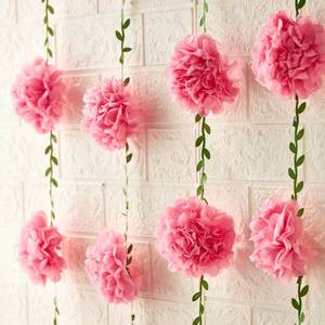 lot 12300 image: 2PCS Pink Tissue Paper Pom Pom Garlands, Flower Decorations for Wall 8.2ft