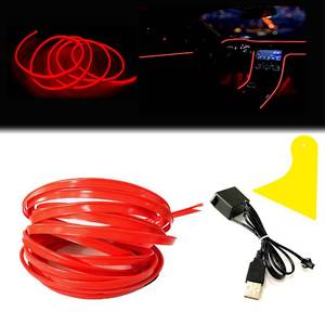 lot 12306 image: Maxlaxer El Wire Red Interior Car LED Strip Lights, 10M Neon Wire USB 5V with Fuse Protection for Automotive Interior Decoration, with 6mm Sewing Edge
