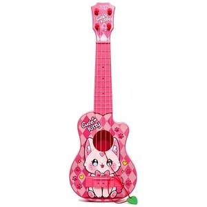 lot 12338 image: LeeQee Kids Ukulele Guitar for 3-6, 17 Inch Pink Kitty Toy Guitar