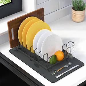 lot 13900 image: RicheMake Small Stainless Steel Dish Drying Rack & Dish Mat Set, Gray