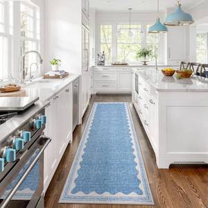 lot 13913 image: Caremee 2.5x8 Scalloped Runner Rug Blue Washable