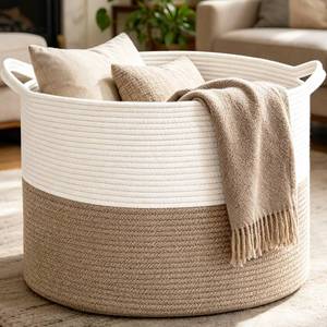 lot 13919 image: HZFTJOY Woven Cotton Rope Laundry Basket 65L