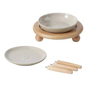 lot 13921 image: Havniva Elevated Cat Bowls Ceramic Set with Wooden Stand