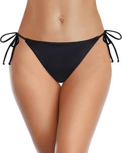 lot 14349 image: Zmart Womens String Tie Side Bikini Bottoms Cheeky Bathing Suit Bottom Low Waisted Swim Bottom Black L