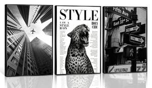 lot 14370 image: 3-Piece Black White Leopard Canvas Wall Art 12x16