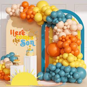 lot 14377 image: BAUANOOY 151pc Balloon Arch Kit - Blue Orange Mustard Nude