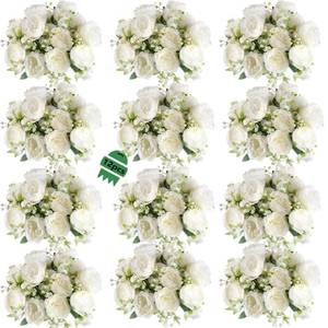 lot 17846 image: SugarHuLu Artificial Peony Flowers 12 Bouquets White