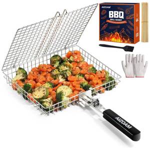 lot 17851 image: AIZOAM Stainless Steel Grill Basket with Removable Handle