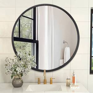 lot 17854 image: Round Bathroom Wall Mirror Aluminum Frame Matte Grey