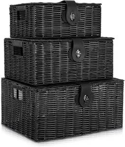 lot 17868 image: Homepeaz Set of 3 Woven Wicker Storage Baskets with Lids