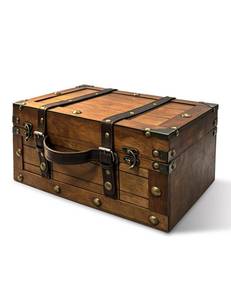 lot 17871 image: Wooden Storage Box Distressed Treasure Chest