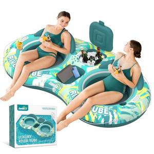 lot 17896 image: Sunikko 2-Person Pool Float with Cooler and Cup Holders