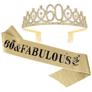 lot 18075 image: Casoty 60th Birthday Sash and Tiara Set, Gold