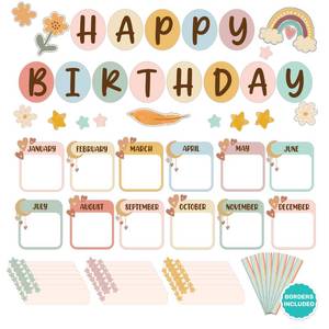 lot 18082 image: Decorably 97 Pc Boho Classroom Bulletin Board Set