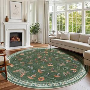 lot 19046 image: ROYHOME Mushroom Insect Round Rugs 8ft for Bedroom Living Room Brown