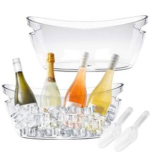 lot 19047 image: 2 Pack Acrylic Tub Ice Buckets for Parties Portable Beverage Tub with Handles Champagne Bucket Metal Ice Buckets for Cocktail Bar with Ice Scoop (Clear)