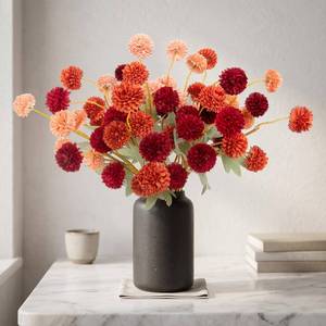lot 19055 image: Hananona 12 Pcs Artificial Chrysanthemum Flowers, Orange Kiku Pom Pom Mums Flower Faux Fall Floral for Autumn Halloween Kitchen Table Centerpiece Home Decor (12, Burgundy, Burnt Orange, Deep Peach)