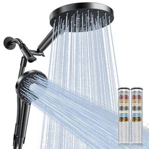 lot 19063 image: Filtered Shower Head Handheld Mother-Child Large Arm Combo, High Pressure 10-Spd Detachable Chrome Showerhead wStainless Hose, Water Softener Beads Hard Water - Remove Chlorine, Black