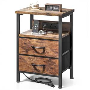 lot 19077 image: Lazzanto Night Stand with Charger Station for Bedroom, Brown Nightstand