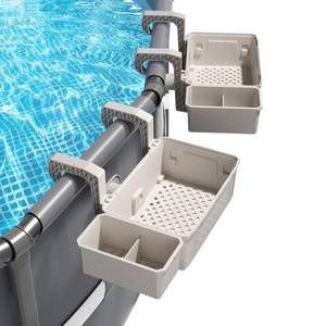 lot 19084 image: AquaJoyer 2 Sets of Poolside Storage Baskets with Cup Holders - Perfect for 3-Inch or Smaller Top Rails - Above Ground Pool Accessories - Fit for Most Above Ground Pool��Grey��