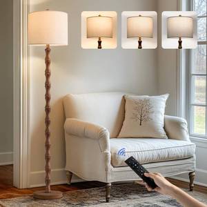 lot 19086 image: BOBOMOMO 62 Rustic Farmhouse Floor Lamp with Remote & Dimmable 9W Bulb, 3 Color Temperatures Tall Resin Standing Lamp, Retro Floor Lamp for Living Room, Bedroom, Office, Nursery, Reading Nock