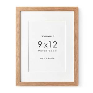 lot 20316 image: wallwisy 9x12 Wood Frame, Solid Oak 9x12 Picture Frame with Mat to 6x8