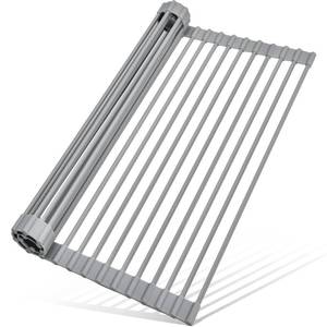 lot 20324 image: MERRYBOX Roll Up Dish Drying Rack, Over The Sink Dish Rack Foldable, Heat-Resistant, Anti-Slip Silicone Coated Steel Dish Drainer for Kitchen Sink, Multipurpose Roll Up Sink Drying Rack, 17.5 x 13