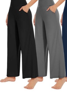 lot 20349 image: NEW YOUNG 3 Pack Womens Wide Leg Pants with Pockets High Waist Loose Sweatpants Casual Lounge Yoga Workout Palazzo (XL) (2 ONLY)