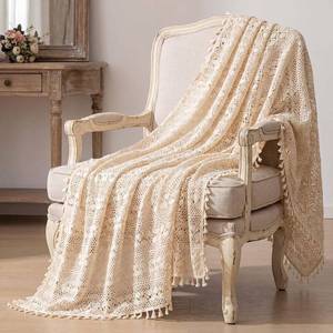 lot 20357 image: Tegeme Boho Throw Blanket 50x60,Vintage Crochet Cotton Blanket for Couch