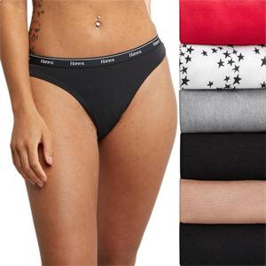 lot 20385 image: Hanes Originals Womens Underwear Thong Panties, Stretch Cotton Underwear, Basic Assorted Colors, 6-Pack Large