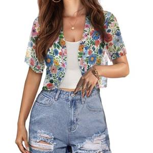 lot 20396 image: Poetesant Womens Lightweight Bolero Shrug Trendy Summer Cardigan Soft Chiffon Shrug Colorful Floral Cropped Cardigan Casual Open Front Sheer Bolero-XL
