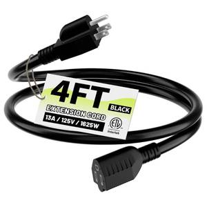 lot 20408 image: Vockjour 163 Black Indoor Outdoor Extension Cord 4 Ft Waterproof