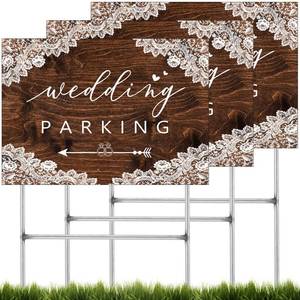 lot 20412 image: Memorywuu 3 Packs Wedding Parking Signs 17x12 Wedding Entrance Sign with H Stakes Plastic Double Sided Printed Arrows Waterproof Outdoor Directional Arrow Lawn Yard Signs Decorations (Rustic)