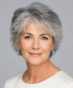 lot 20421 image: SEVENCOLORS Short Grey Wigs for White Women Layered Mixed Silver Curly Wigs with White Bangs Grandma Synthetic Hair Gray Wigs for Older Women