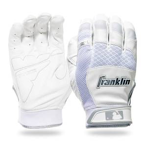 lot 20431 image: Franklin Sports Adult MLB Shok-Sorb X Batting Gloves, Adult Large, Pair, WhiteChrome