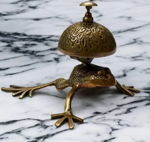 lot 20381 image: Vintage Frog Style Brass Ornate Hotel Counter Reception Desk Bell Sale Service Counter Bell