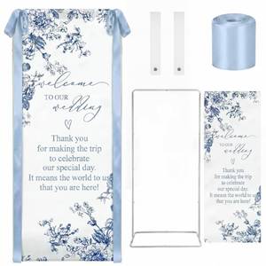 lot 1008 image: Lumina Garden Chinoiserie Floral Wedding Welcome Linen Sign Stand(Blue)